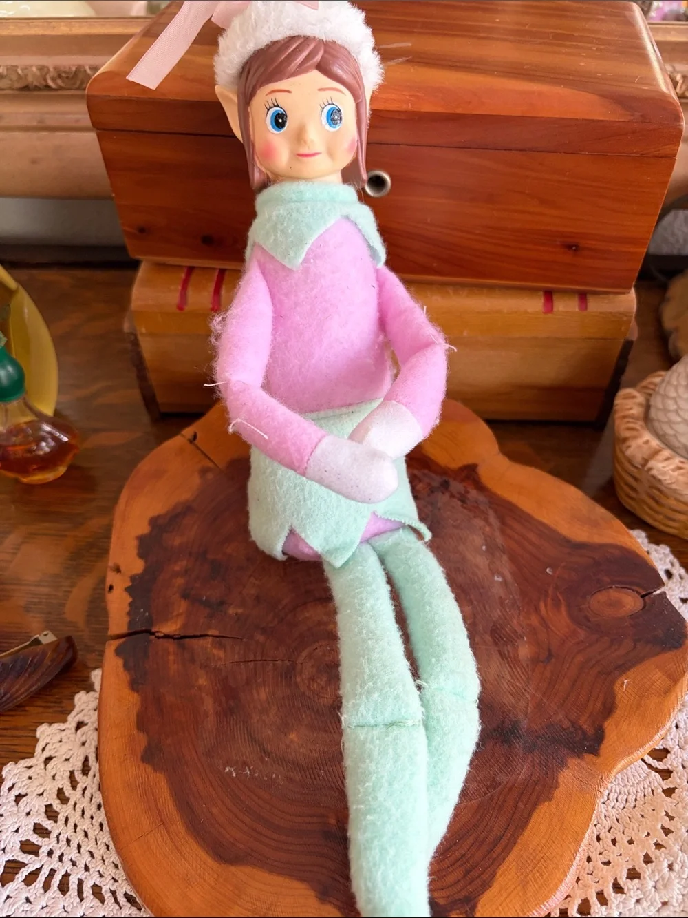 ELF Pastel Pink and Mint Felt Holiday Elf Doll